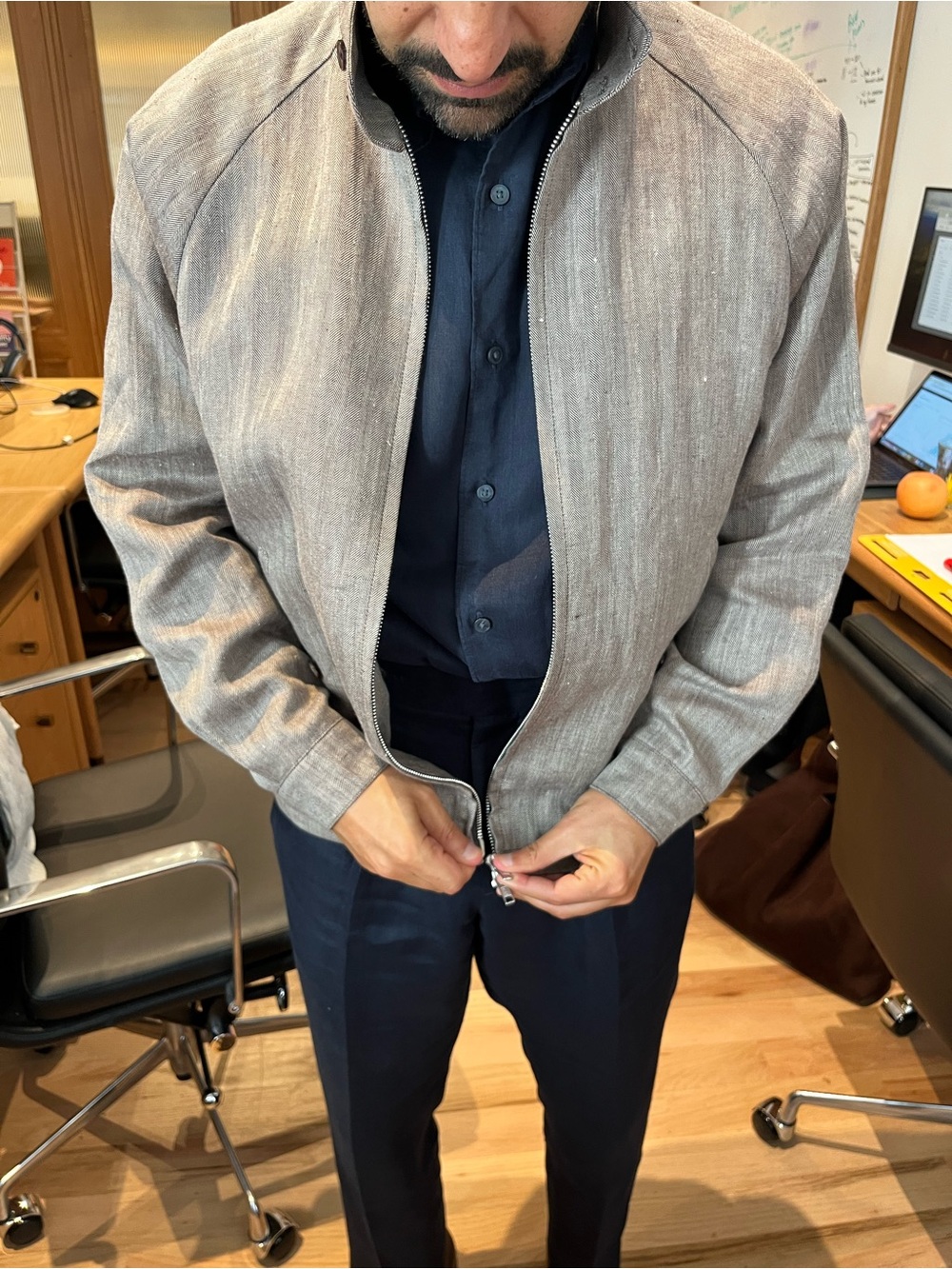 Taupe Bomber Jacket - 100% linen.
